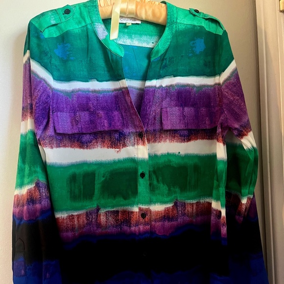 Calvin Klein Purple and Green Long Roll Tab Sleeve - Picture 1 of 12